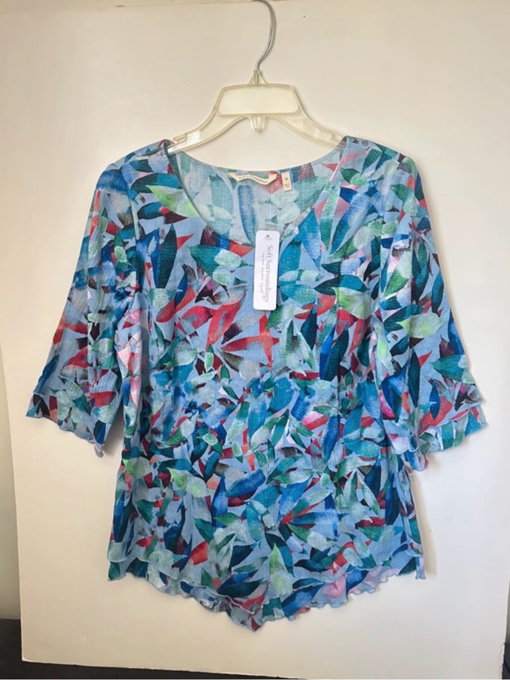 Soft Surroundings Siesta Key Vibrant, Botanical Leaf Lightweight Blouse NWT~M